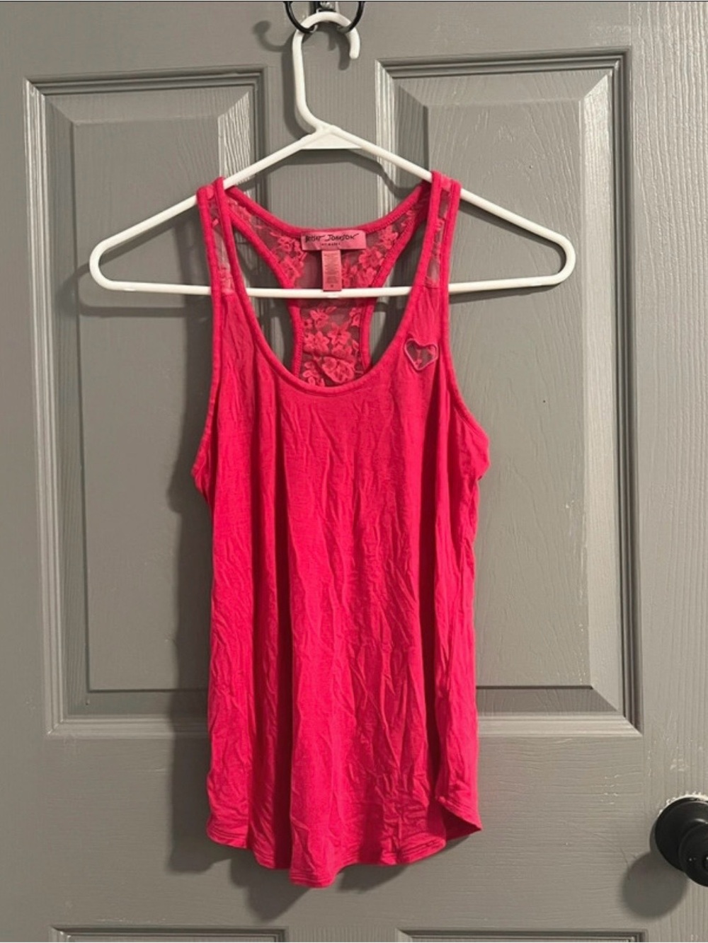 Betsey Johnson Intimates Bright Pink Lace Racerback Tank Top Stretch Lounge